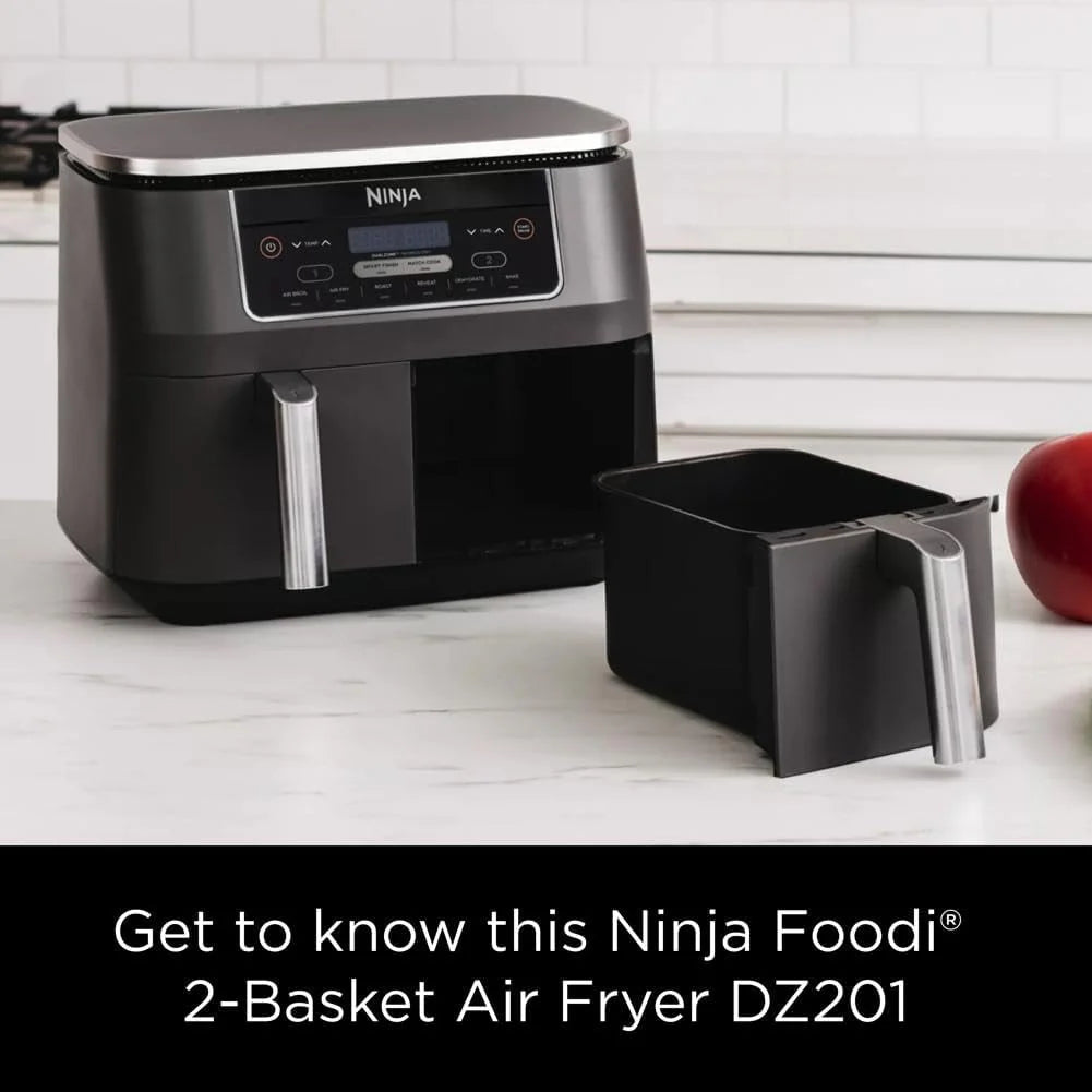 Ninja Foodi 10QT 6-in-1 DualZone Smart XL Air Fryer, 2 Independent 5QT Baskets, Smart Cook Thermometer, Match Cook, Smart Finish, Air Fry, Roast, Bake, Dehydrate, Reheat, Grey, DZ550