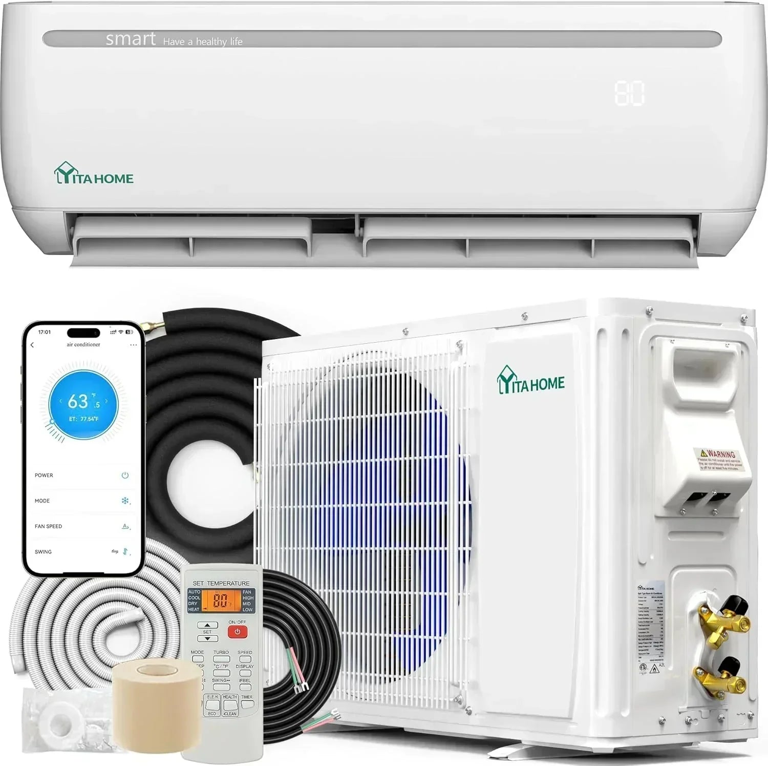12000 BTU Mini Split Air Conditioner Heat Pump System Wifi Enabled 20 SEER2 115V Inverter Ductless
