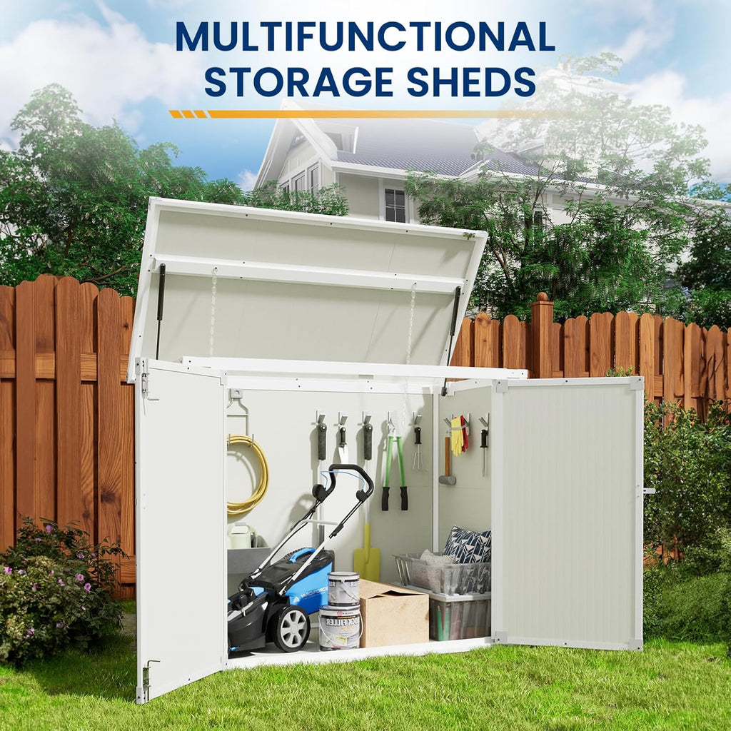 Amopatio 41 Cu Ft Horizontal Outdoor Storage Shed Resin Trash Can Storage Resin Shed Garden Tools