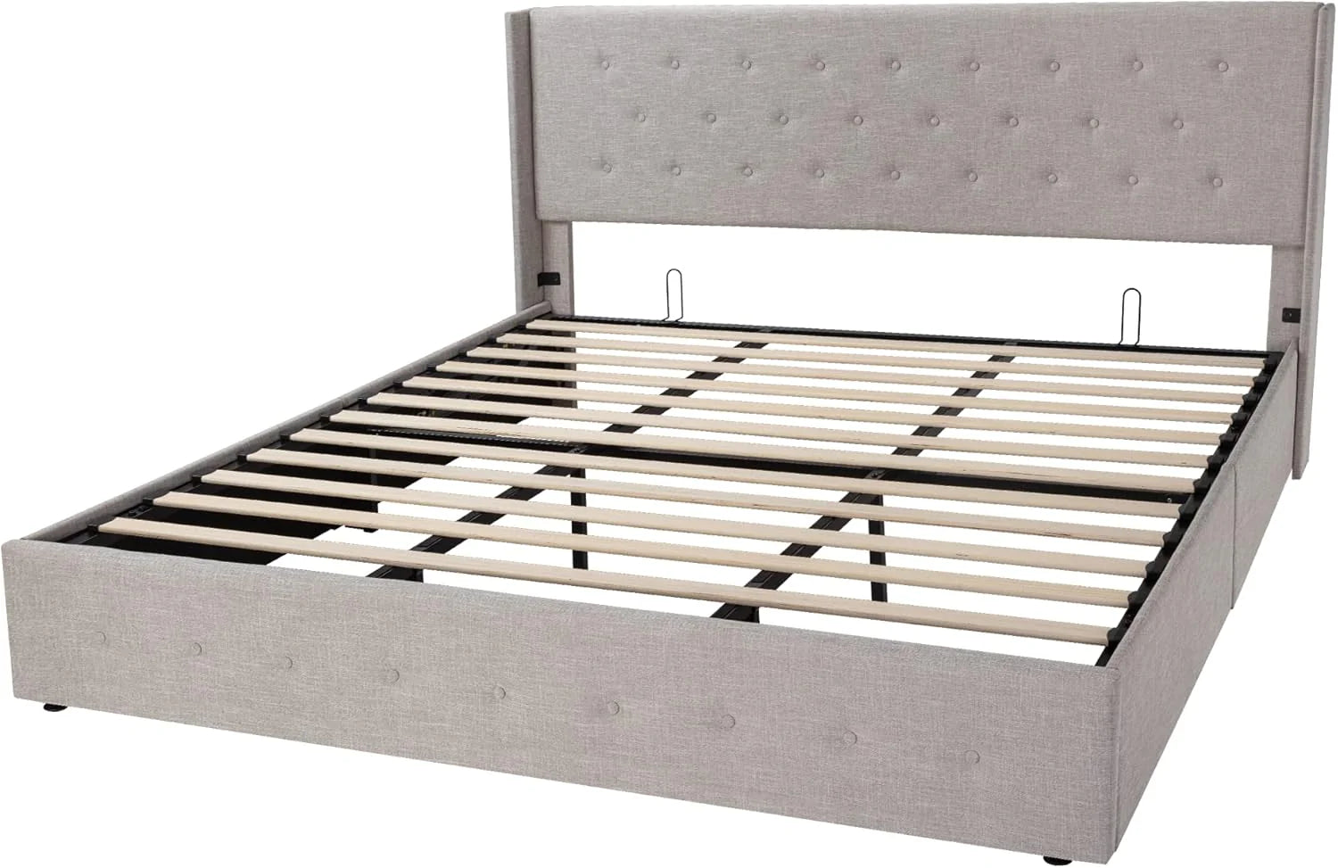 Allewie Queen Size Lift Up Storage Bed Modern Wingback Headboard Hydraulic Support