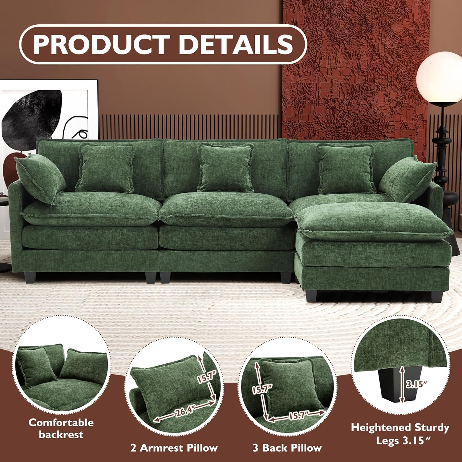 ihanherry 146-inch U-shaped modern sofa modular area cloud sofa