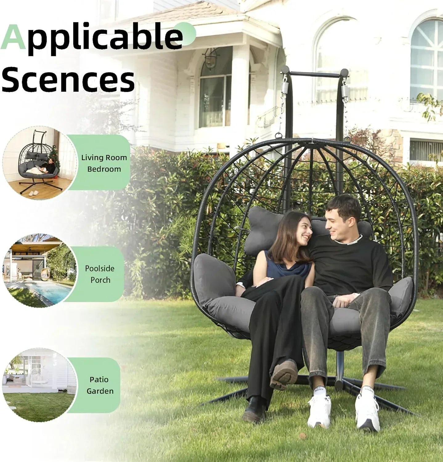 Double Egg Chair wth Stand Hammock Swing Chair Foldable Hanging Loveseat UV Resistant