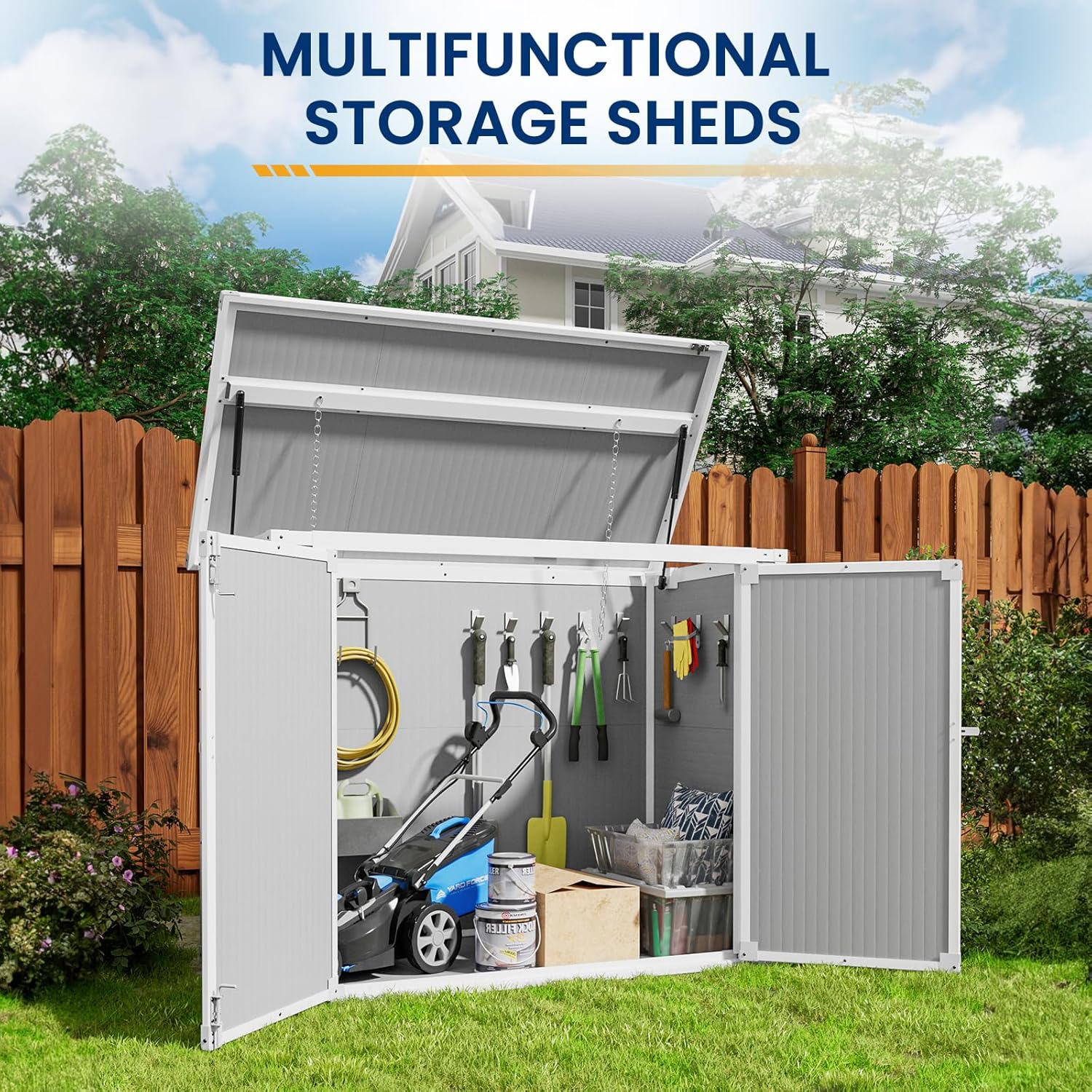 Amopatio 41 Cu Ft Horizontal Outdoor Storage Shed Resin Trash Can Storage Resin Shed