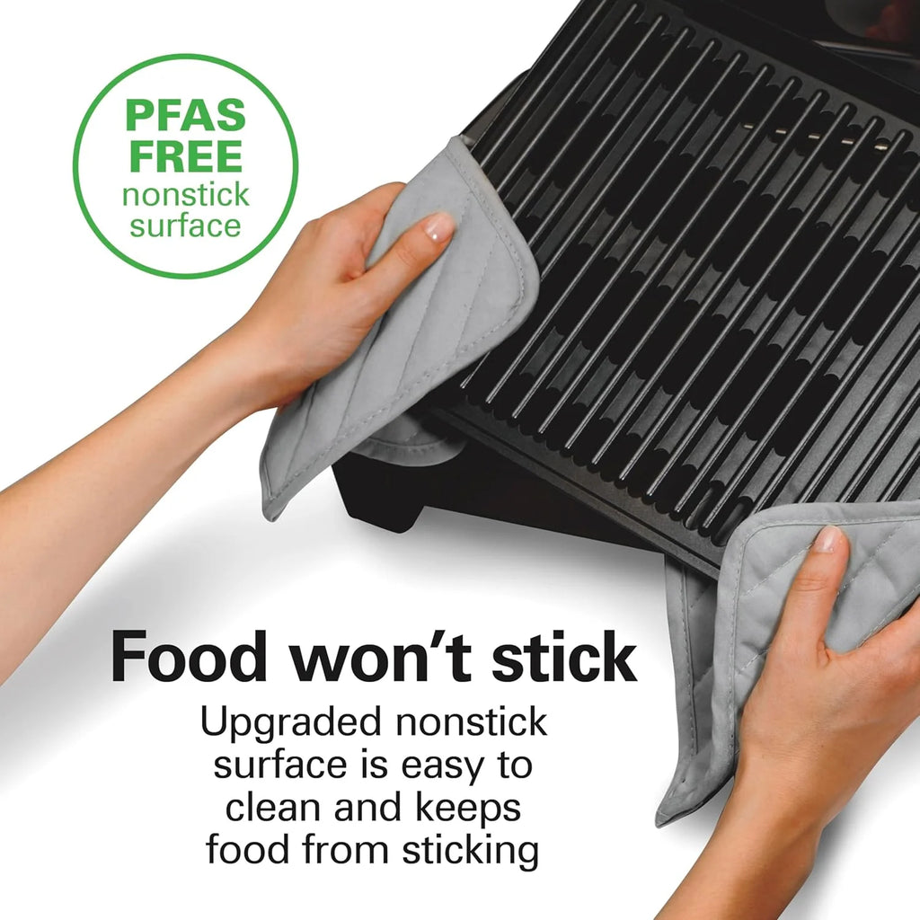 Indoor electric grill with viewing window, adjustable to 450��F, serves 6 people