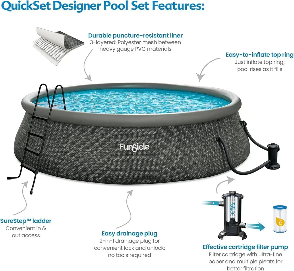 Funsicle 12 Foot by 36 Inch Quickset Round Inflatable Ring Top Outdoor Swimming Pool Set