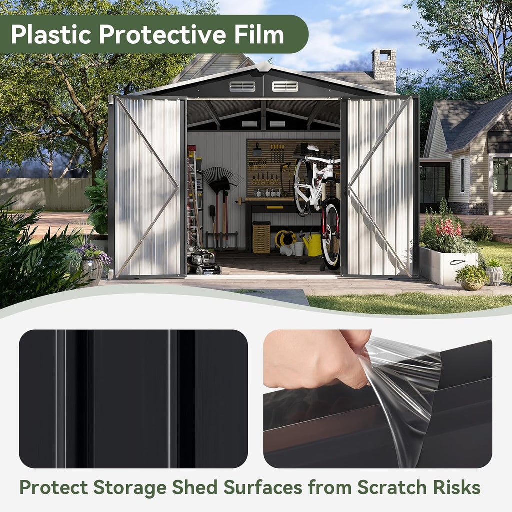 Aoxun 12x10 FT Shed Metal Outdoor Waterproof Storage Shed Steel Utility Garden Tool Shed