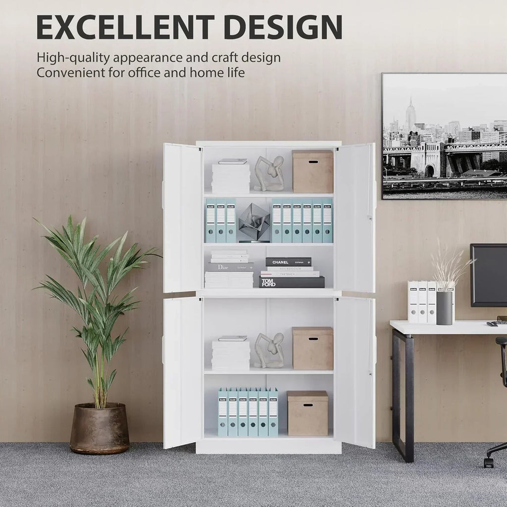 Metal Storage Cabinet with 2 Doors and 6 Shelves Black Metal Cabinet Garage Storage Cabinet