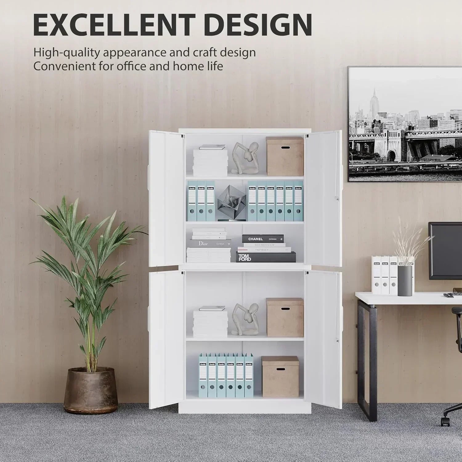 Metal Storage Cabinet with 2 Doors and 6 Shelves Black Metal Cabinet Garage Storage Cabinet