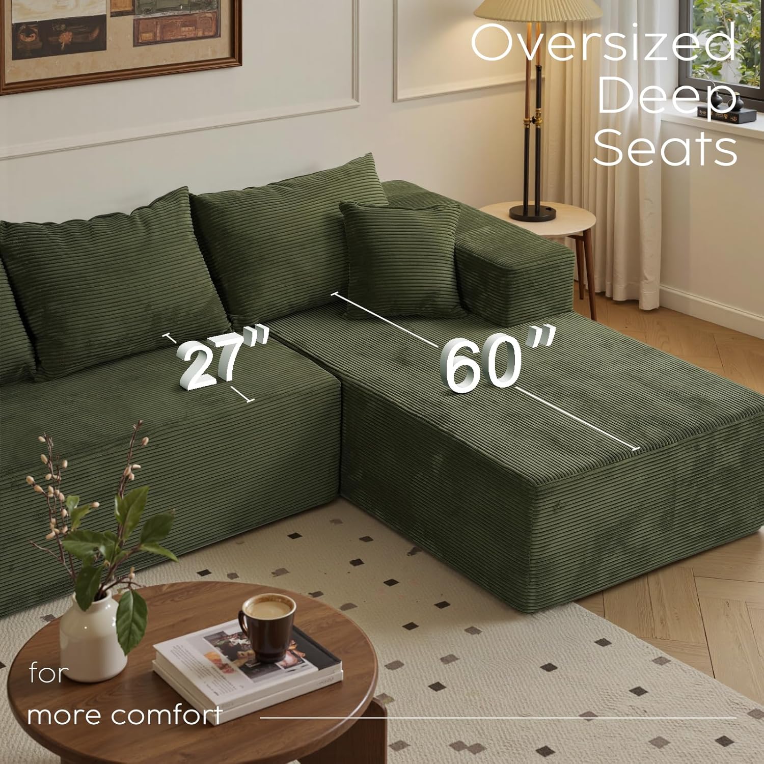 Cloud sofa with L-shaped lounge chair modern modular sofa with deep seats