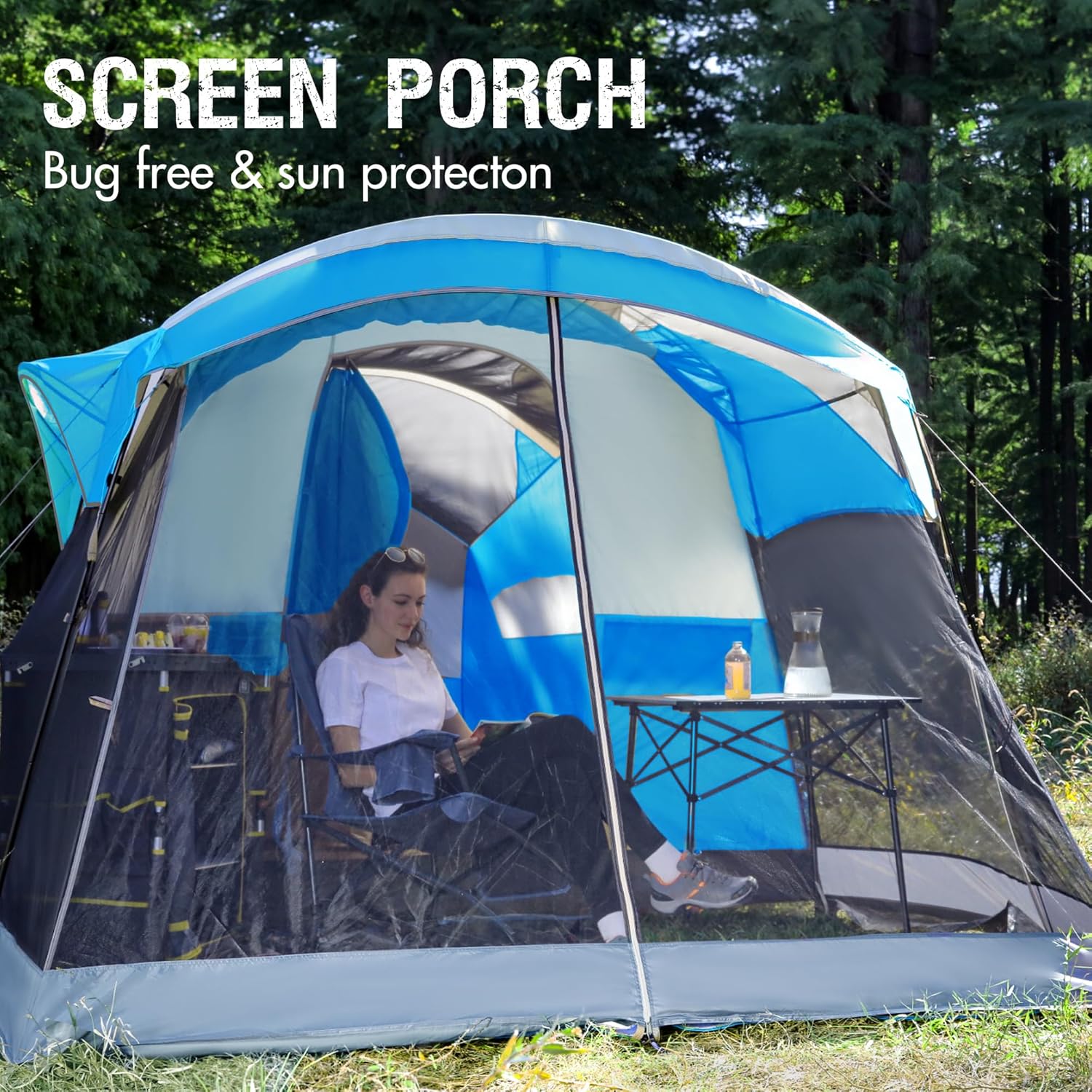 PORTAL 6/8/10 Person Family Camping Tent with Screen Room Water Resistant Big Tunnel Tent