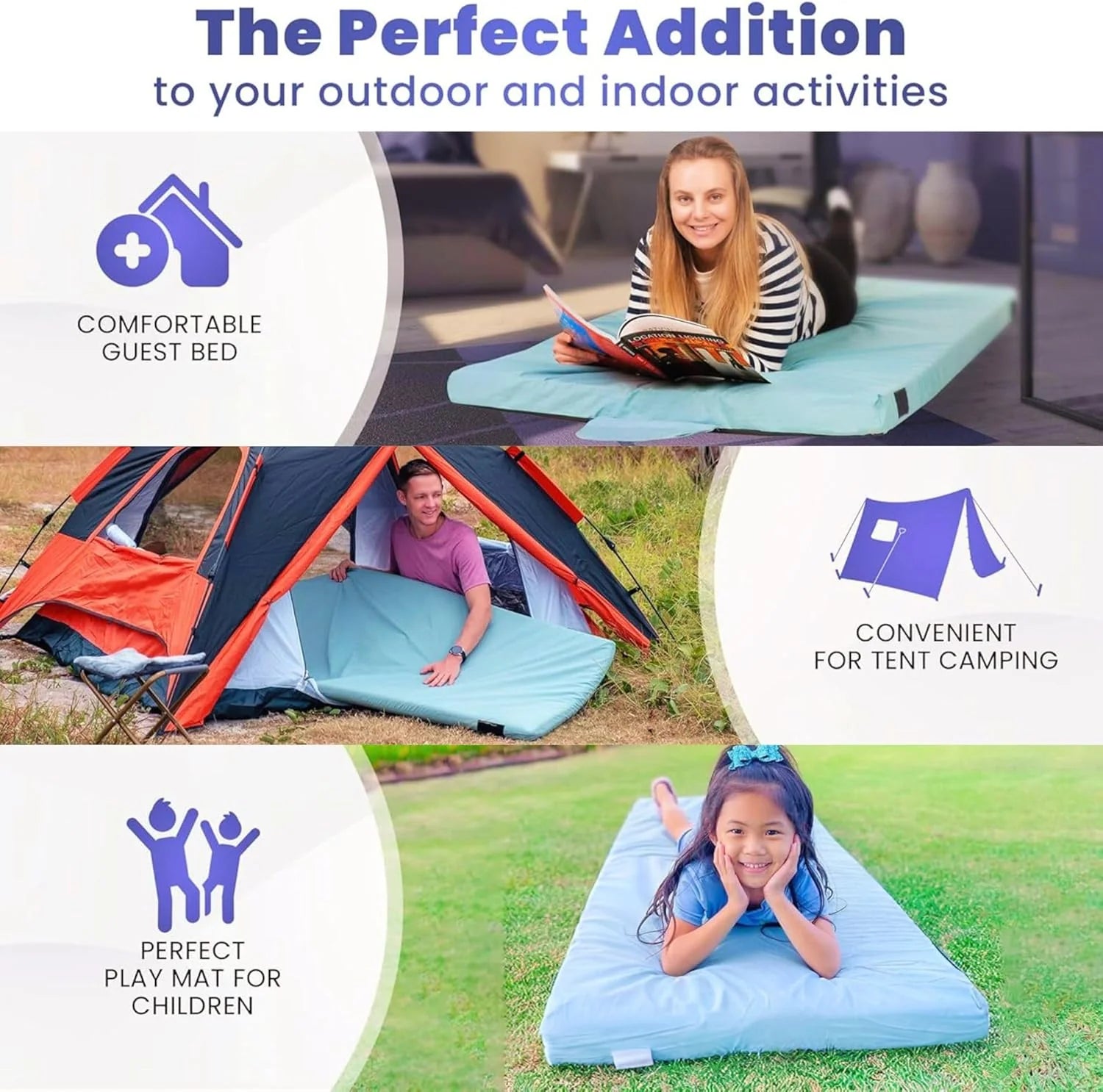Matrix Comfort-Cell Memory Foam Camping Mattress Pad, Portable Foam Sleeping Pad for Camping, Roll up Sleeping Mat for Adults Floor Mattress Guest Floor Bed for Sleepover, Car, Tent SUV Cot Mattress