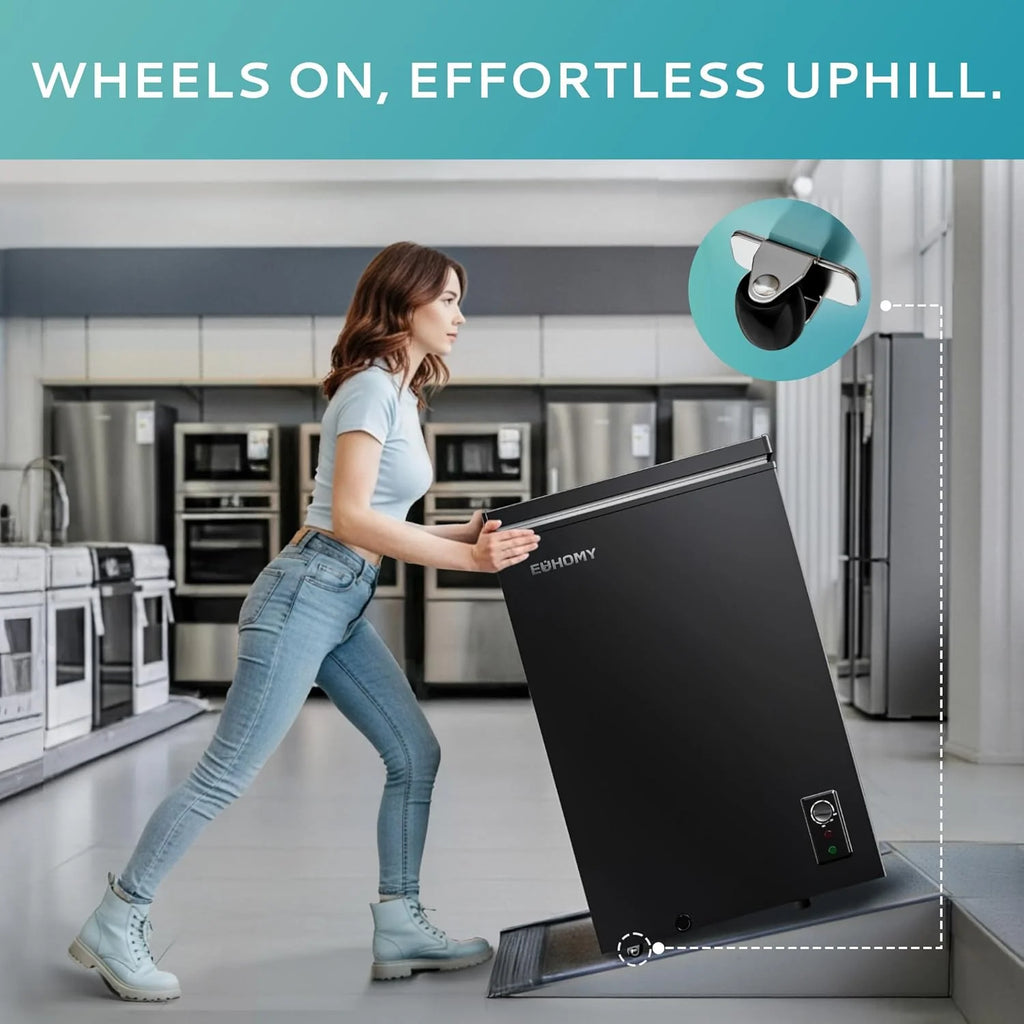 EUHOMY 3.5 Cu.Ft Chest Freezer with Wheels, Small Deep Freezer Adjustable 7 Thermostat