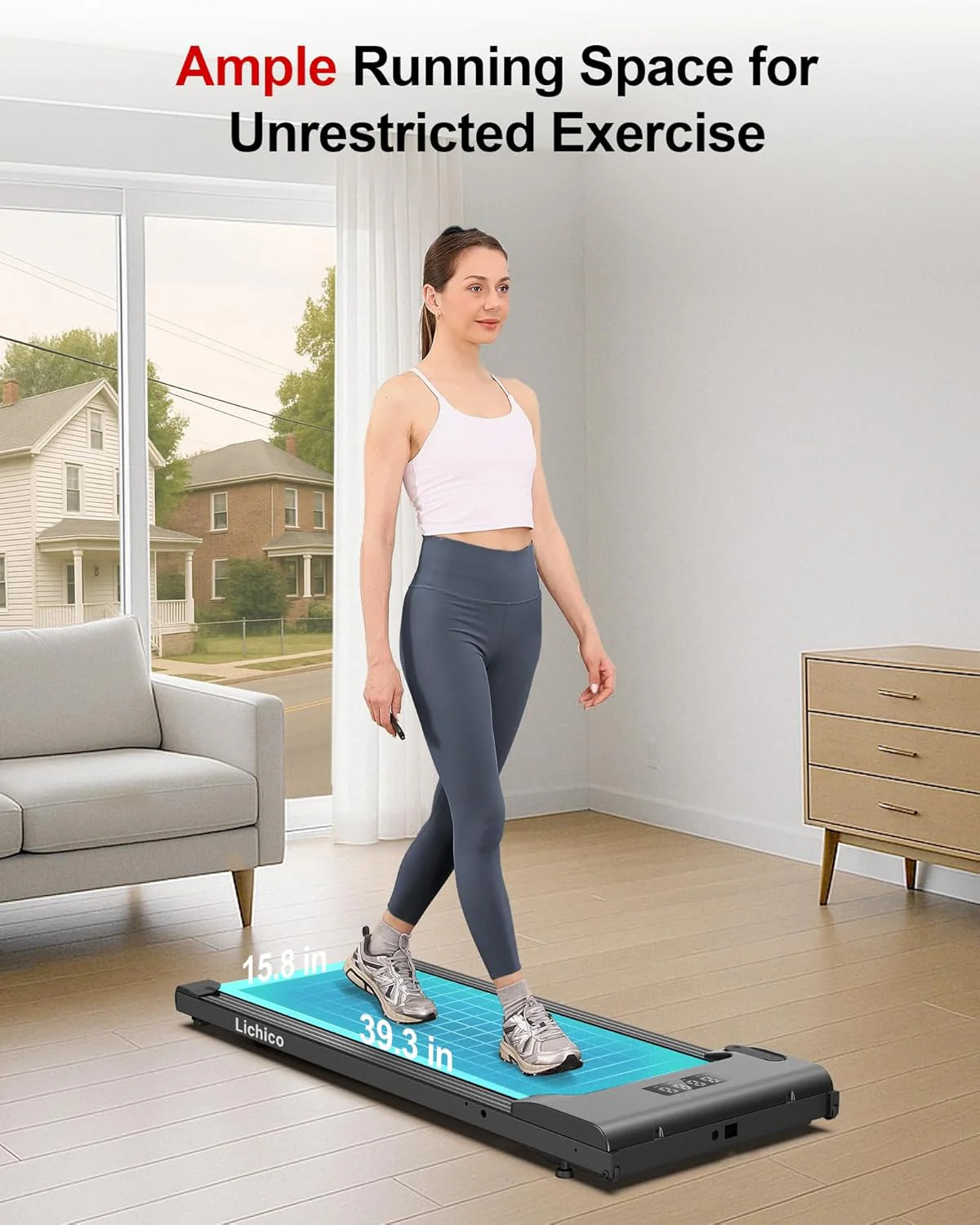 Lichico Walking Pad Under Desk Treadmill, Ultra-Quiet Brushless Electric Walking and Jogging Treadmill with Remote Control
