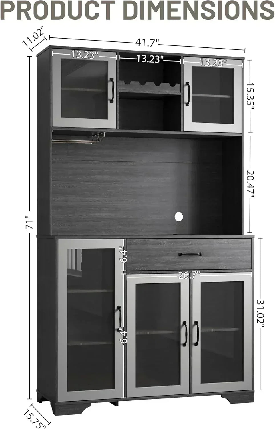 Kitchen Hutch Pantry Cabinet 71 Tall with Glass Doors