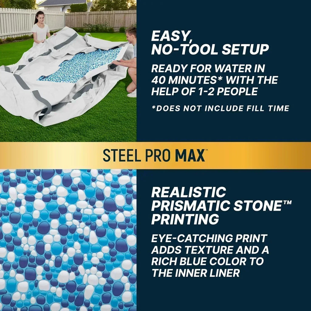 Steel Pro MAX 14 Foot x 48 Inch Round Metal Frame Above Ground Outdoor Swimming Pool Set