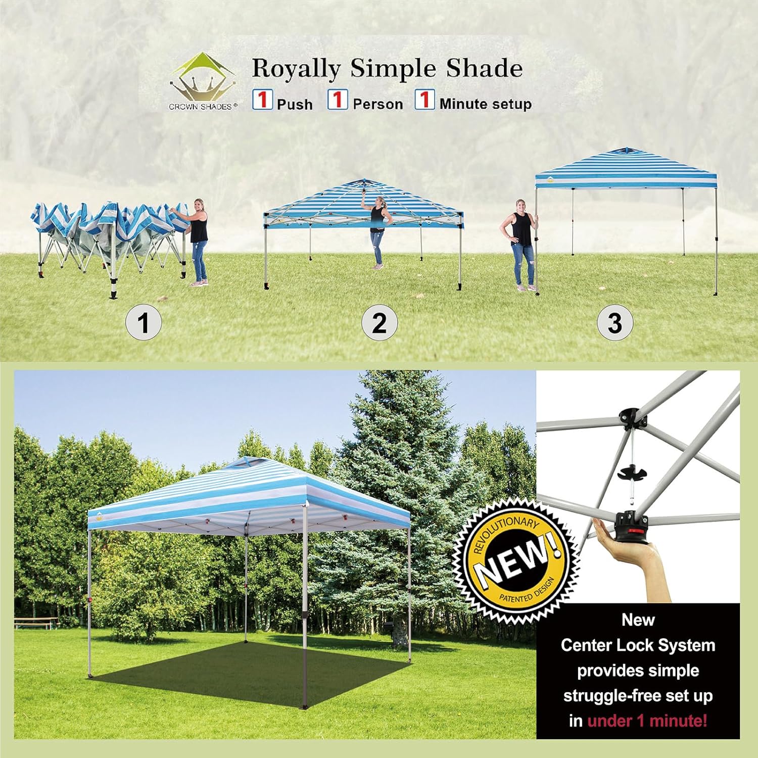 10x10 Pop-Up Awning One-Click Installation Beach Tent Outdoor Sunshade Silver Coated Top