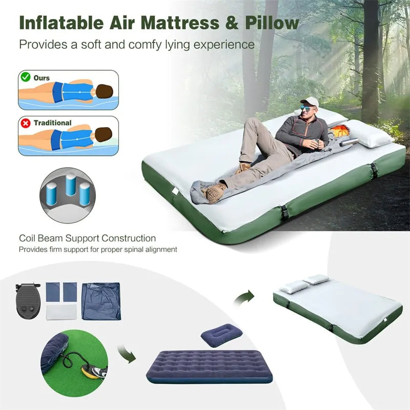 5-in-1 Tent Cot 2-Person Portable Outdoor Camping Tent Combo with Air Mattress Sleeping Bag