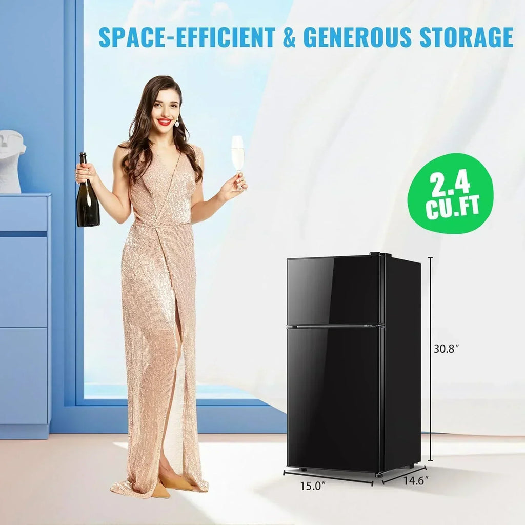 2.4 Cu.Ft Mini Fridge with Freezer Double Door Small Tiny Size Refrigerator with 7 Control Knob