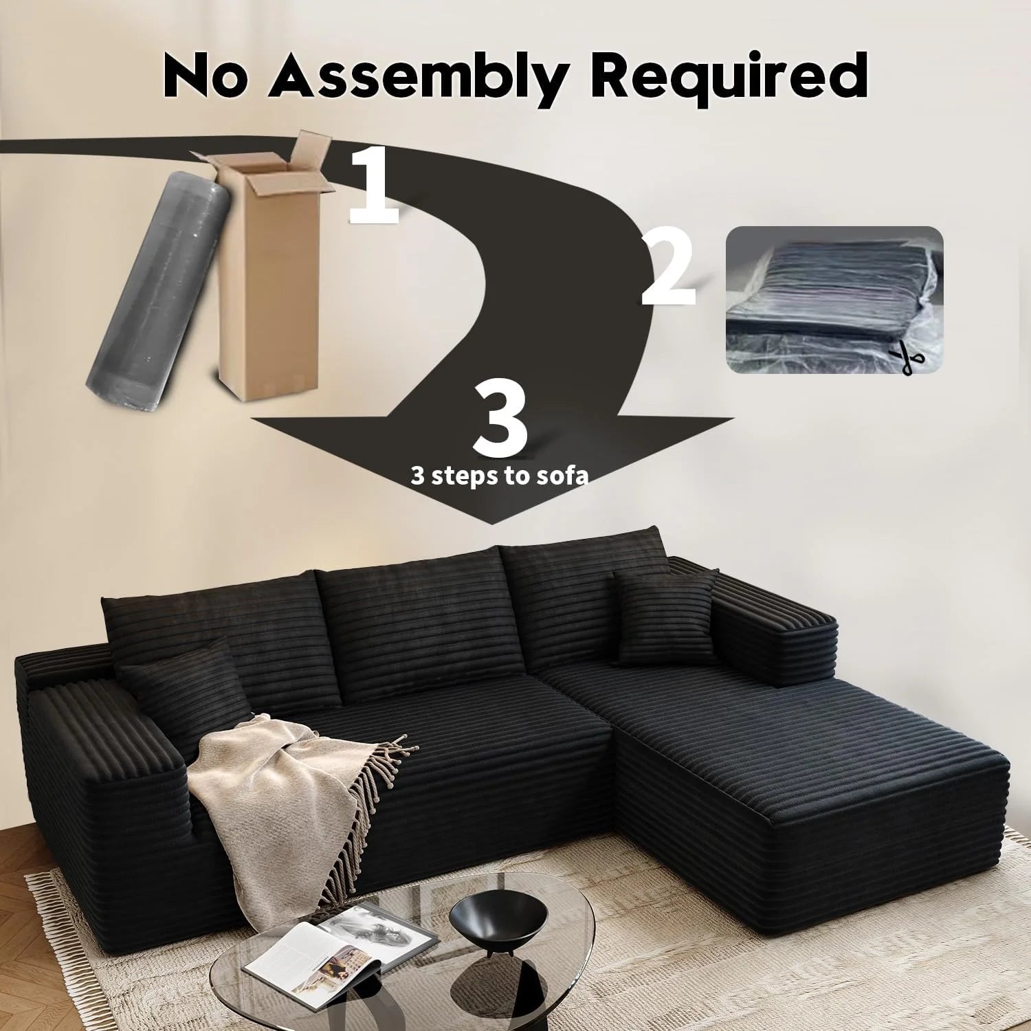 107.5 Cloud Modular Sectional Sofa Couch with L-Shape Chaise,Modern Minimalist Upholstered Couches