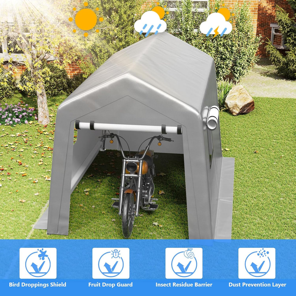 6x8 ft Heavy Duty Carport Tent Portable Garage Removable Side Walls Four Seasons Tarpaulin
