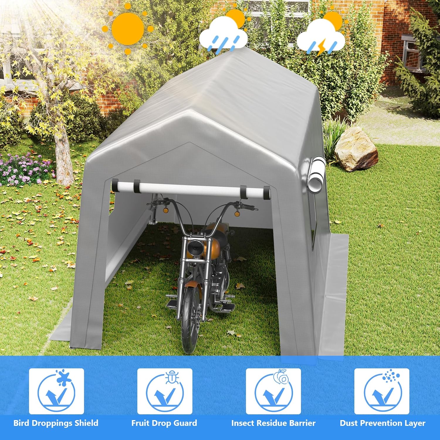 6x8 ft Heavy Duty Carport Tent Portable Garage Removable Side Walls Four Seasons Tarpaulin