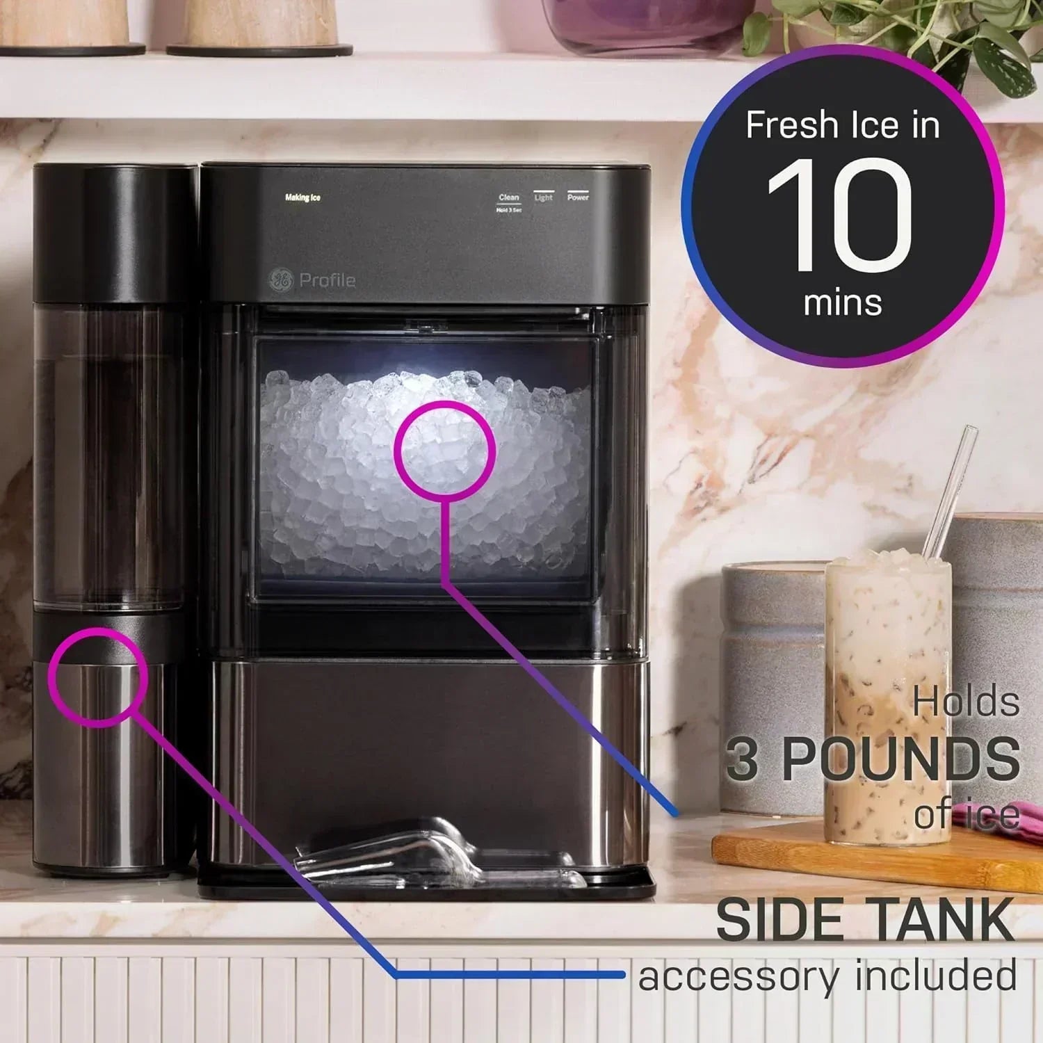 GE Profile Opal 2.0 XL with 1 Gallon Tank Chewable Crunchable Countertop Nugget Ice Maker