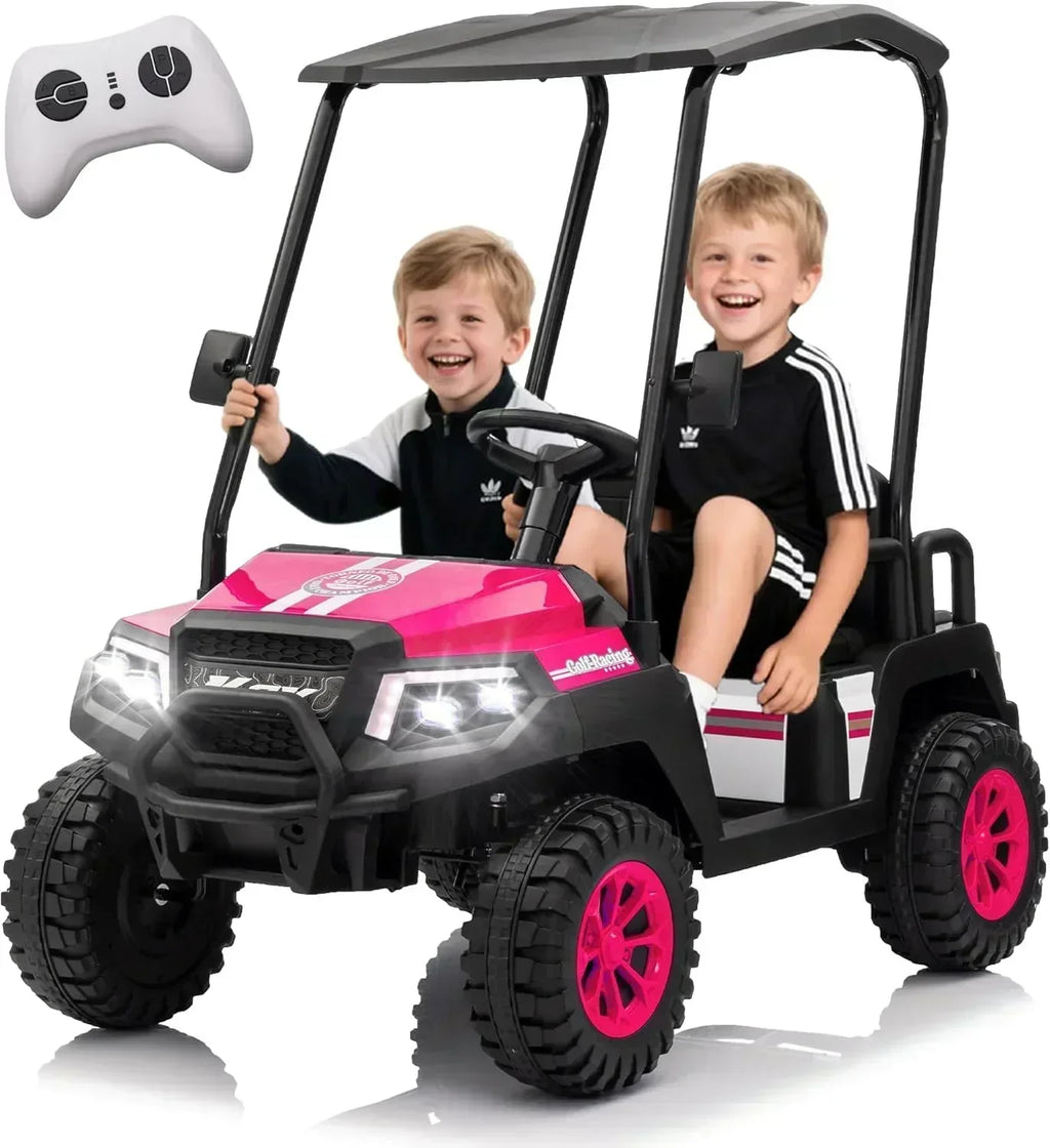 24V 7AH Children's Golf Cart with Remote Control Removable Awning 4-Wheel Spring Suspension