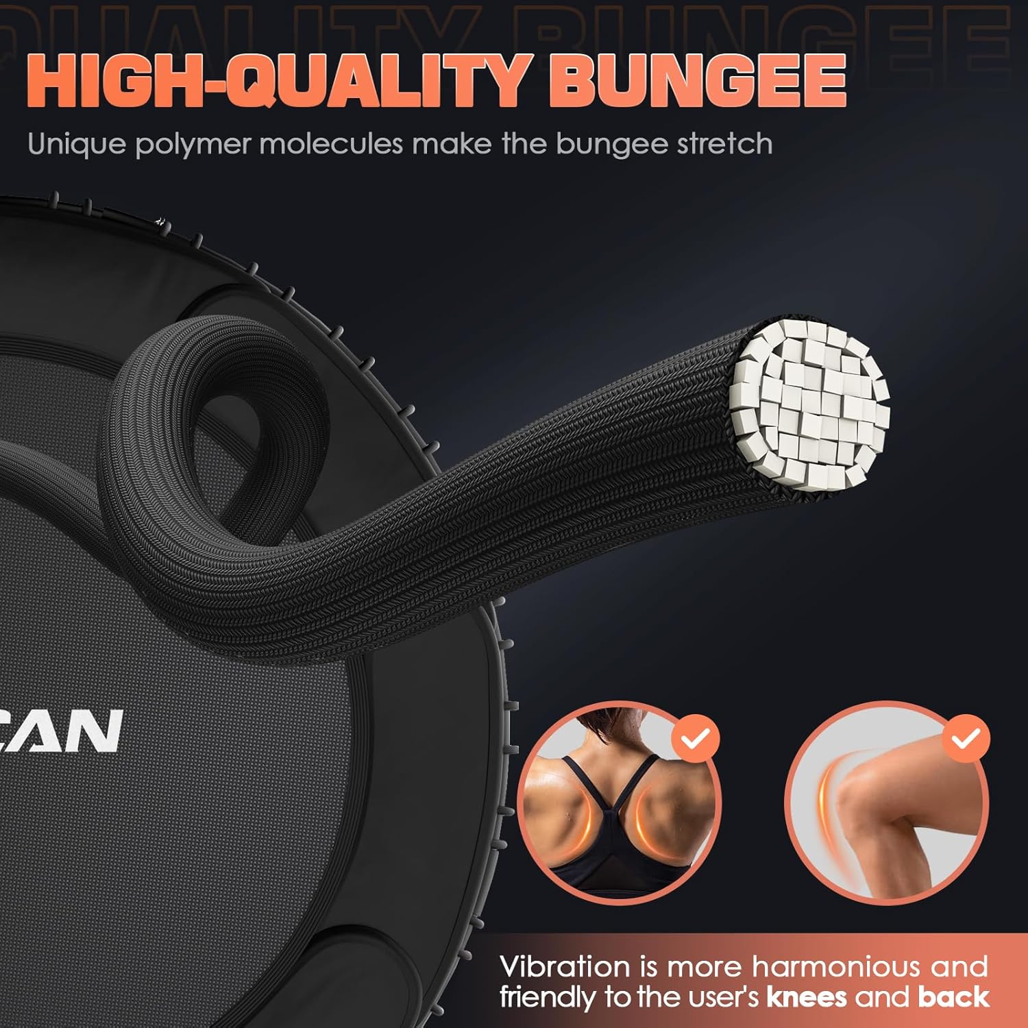 BCAN 450/550 LBS Foldable Mini Trampoline, 40/48 Fitness Trampoline with Bungees, U Shape Adjustable Foam Handle, Stable & Quiet Exercise Rebounder for Adults Indoor/Outdoor Workout