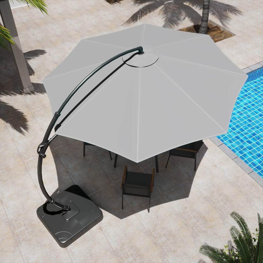LAUSAINT HOME Outdoor Patio Umbrella with Base included, 11 FT Deluxe Curvy Cantilever Umbrella Heavy Duty Offset Hanging Umbrella with 360° Rotation for Market, Pool, Garden, Backyard, Deck (Beige)