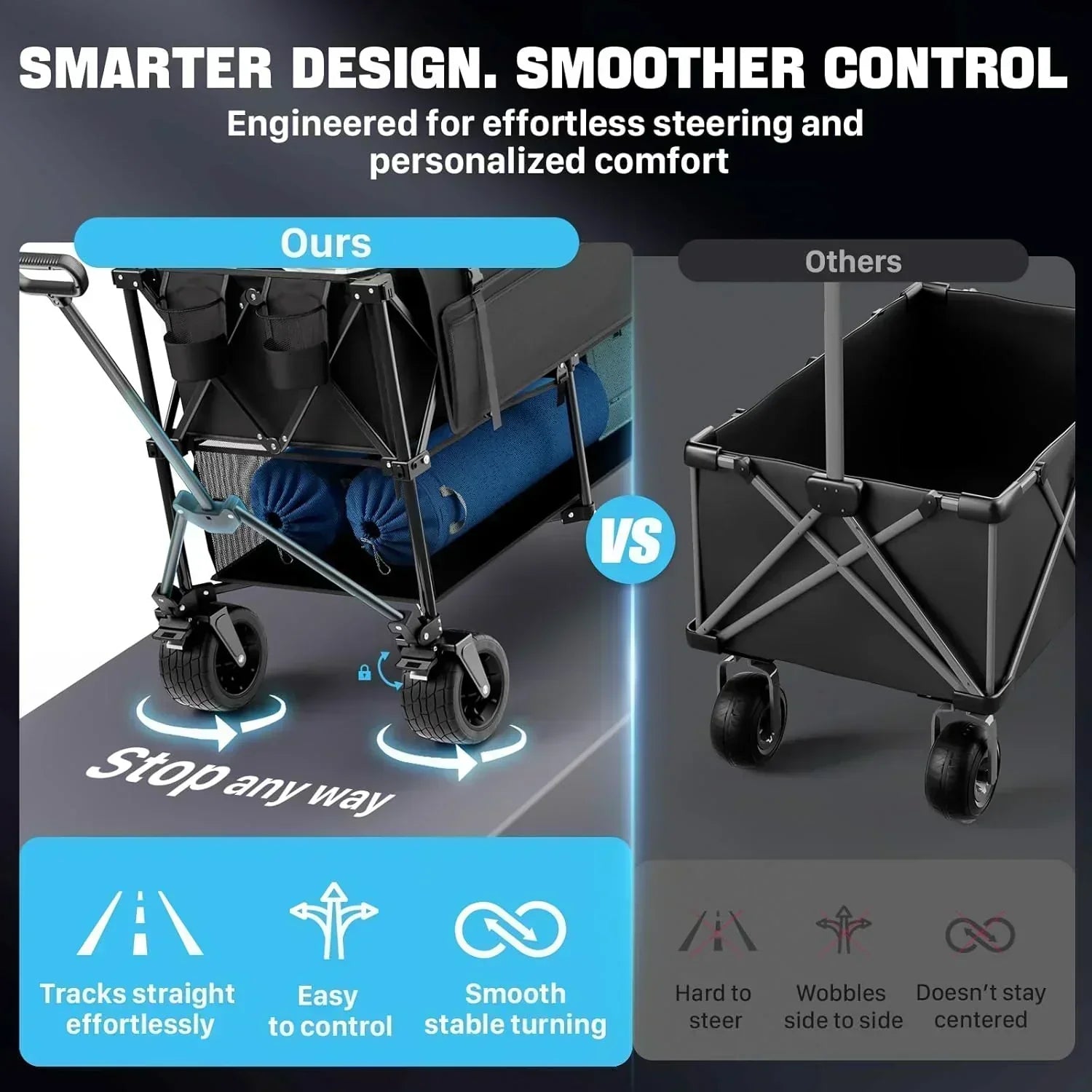 48 Extra Large Folding Travel Cart 560 lb Capacity 350 L Heavy Duty Utility Cart with Brakes