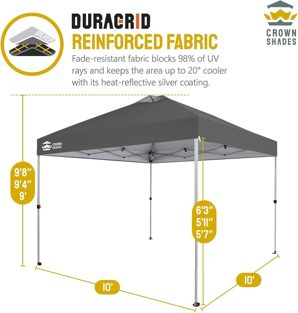 10x10 Pop-Up Awning One-Click Installation Beach Tent Outdoor Sunshade Silver Coated Top