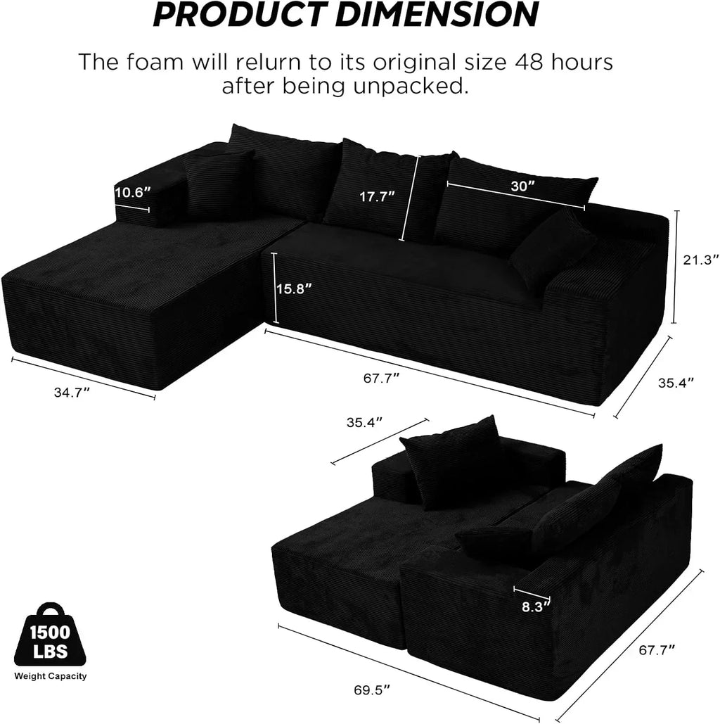 Cloud sofa with L-shaped lounge chair modern modular sofa with deep seats