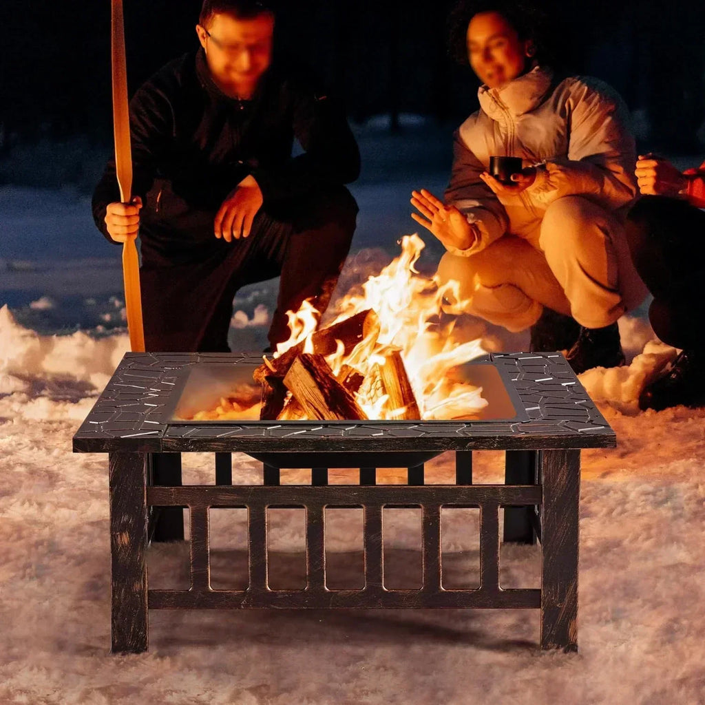 Yaheetech Multifunctional Fire Pit Table Square Metal Firepit Stove Backyard Patio Garden Fireplace
