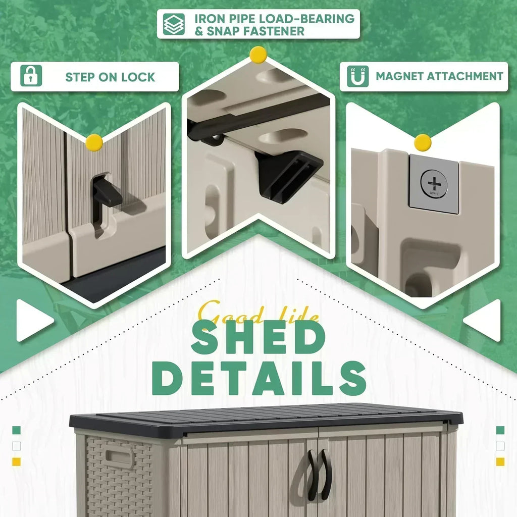Devoko Outdoor Storage Cabinet 26 Cu Ft with Lockable Doors Horizontal Storage Shed Waterproof