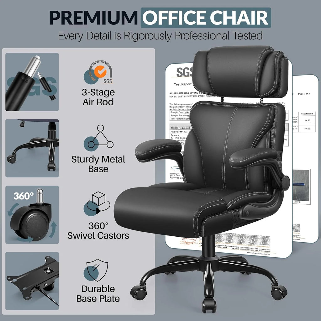 Office Chair Large High-Foot Computer Desk Chair, Breathable Leather Chair Lumbar Support Rotating Computer Chair