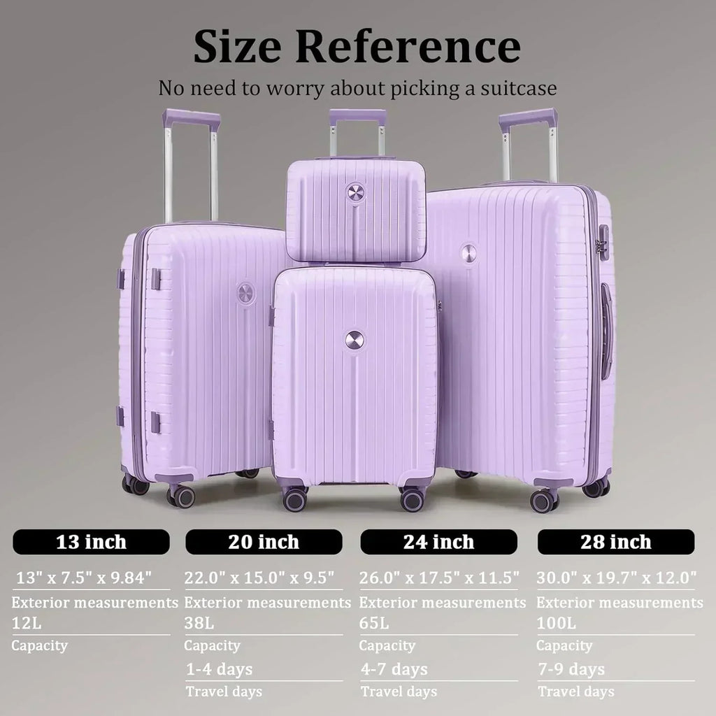 5-piece PP hardshell lightweight travel carry-on luggage set with dual spinner wheels