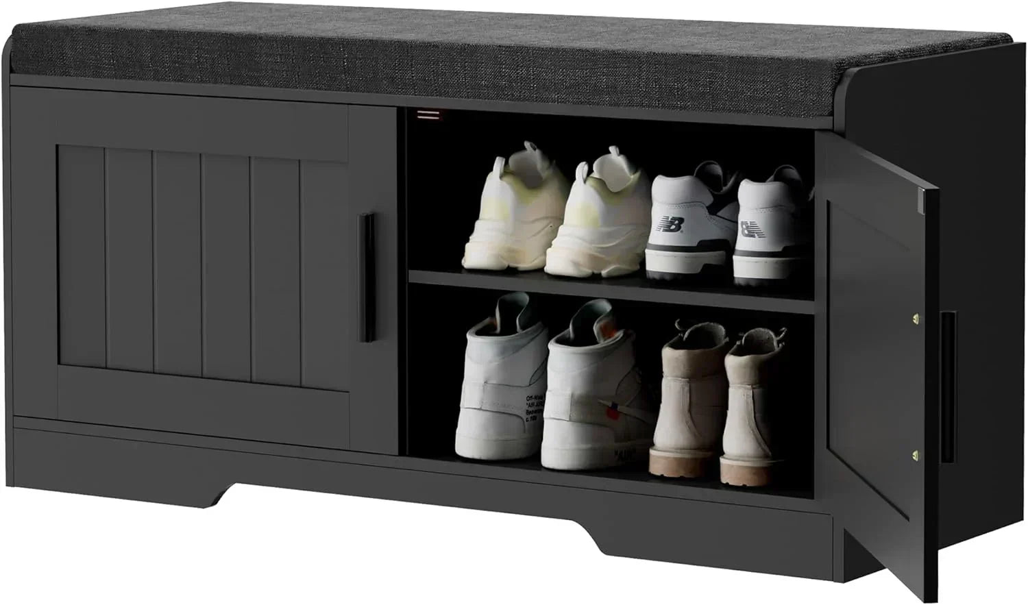2-Tier Storage Bench Shoe Bench with Thickened Padded Seat Cushion Entryway Bench