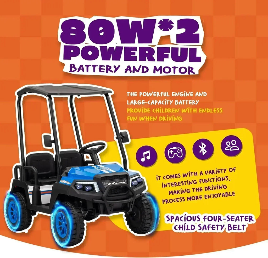24V 7AH Children's Golf Cart with Remote Control Removable Awning 4-Wheel Spring Suspension