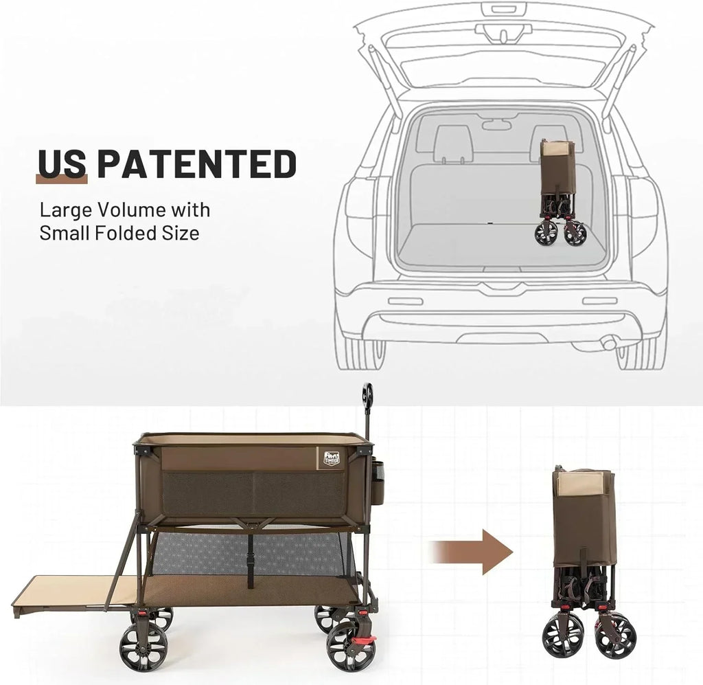 400L Large Capacity Folding Double Decker Cart with Brakes 54 Inch Extra Long Extended Cart