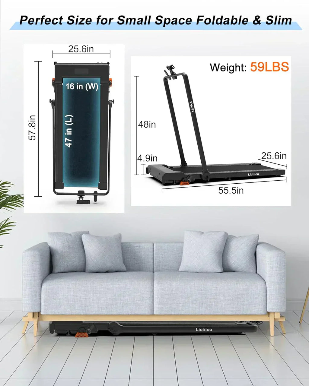 Lichico Walking Pad Under Desk Treadmill Ultra-Quiet Brushless Electric Jogging Treadmill