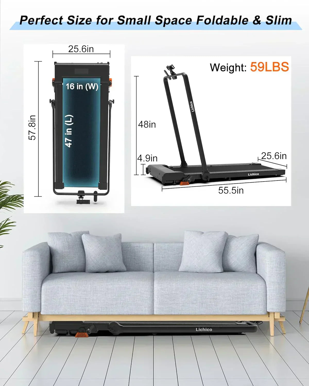 Lichico Walking Pad Under Desk Treadmill Ultra-Quiet Brushless Electric Jogging Treadmill