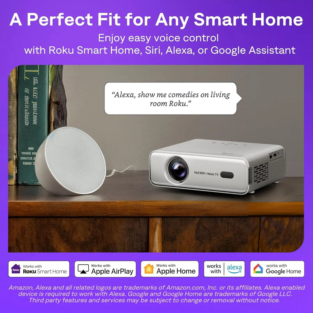 Aurzen Roku TV Smart Projector with Wifi and Bluetooth, Roku Streaming Experience Built-in