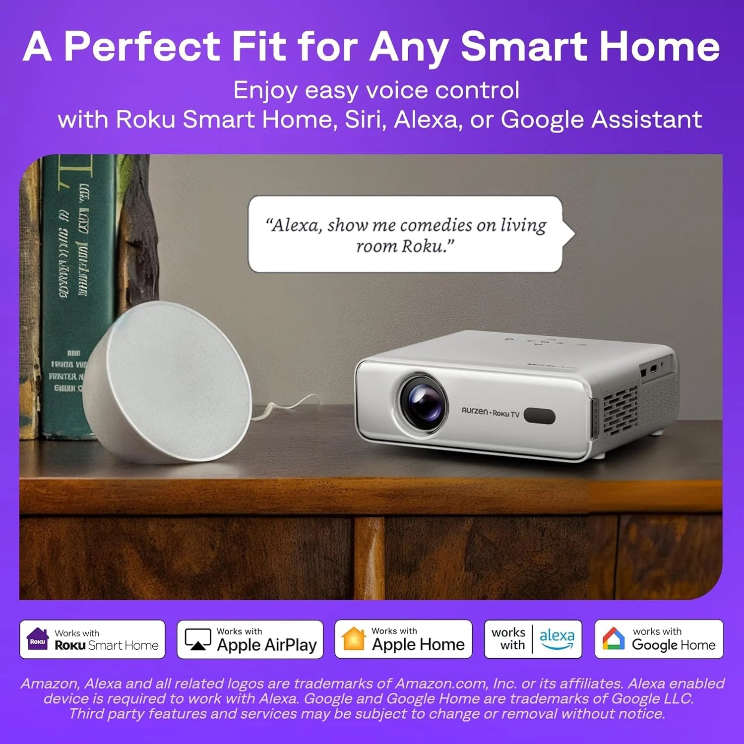 Aurzen Roku TV Smart Projector with Wifi and Bluetooth, Roku Streaming Experience Built-in