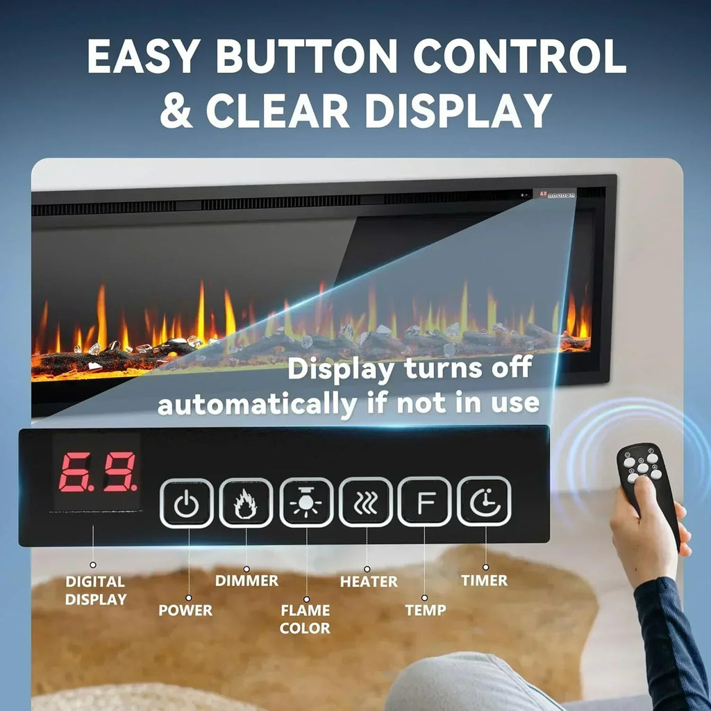 EUHOMY 50 Inch Electric Fireplace Wall Recessed Adjustable Flame Color Fireplace Heater