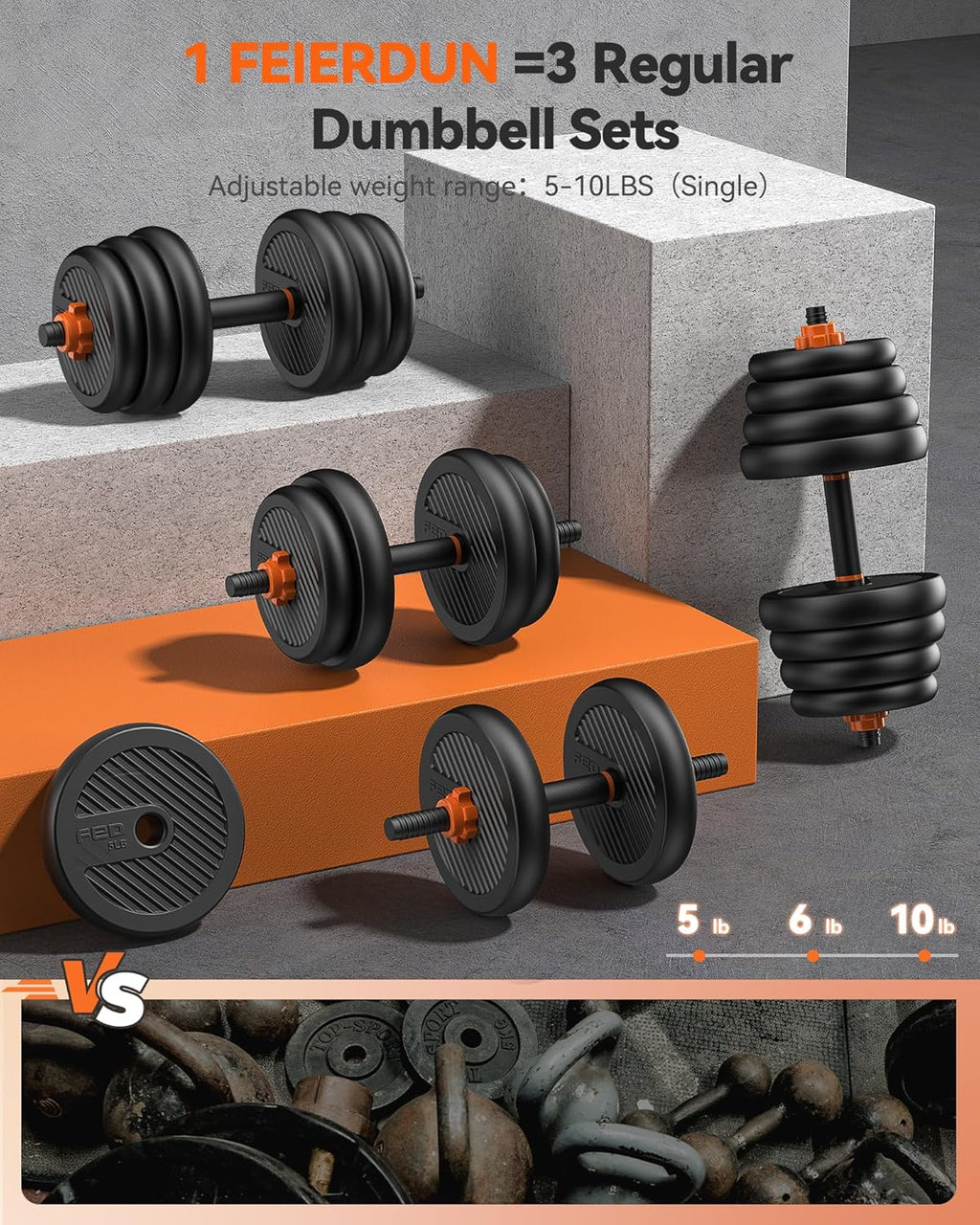 Feierdun adjustable dumbbells with connectors Barbell, kettlebell push-up stand