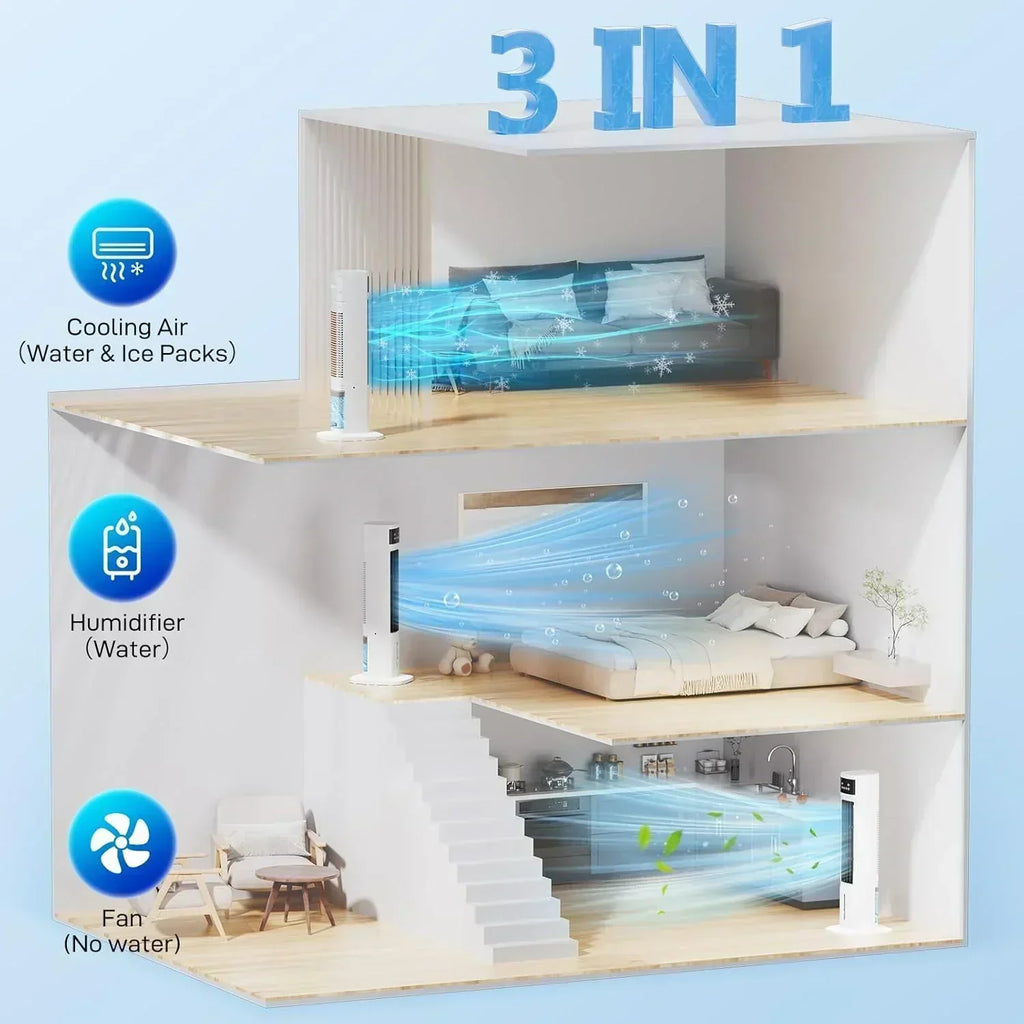 Evaporative Air Cooler 3-in-1 Portable Air Conditioners 4 Modes 3 Speeds Fast Cooling Portable