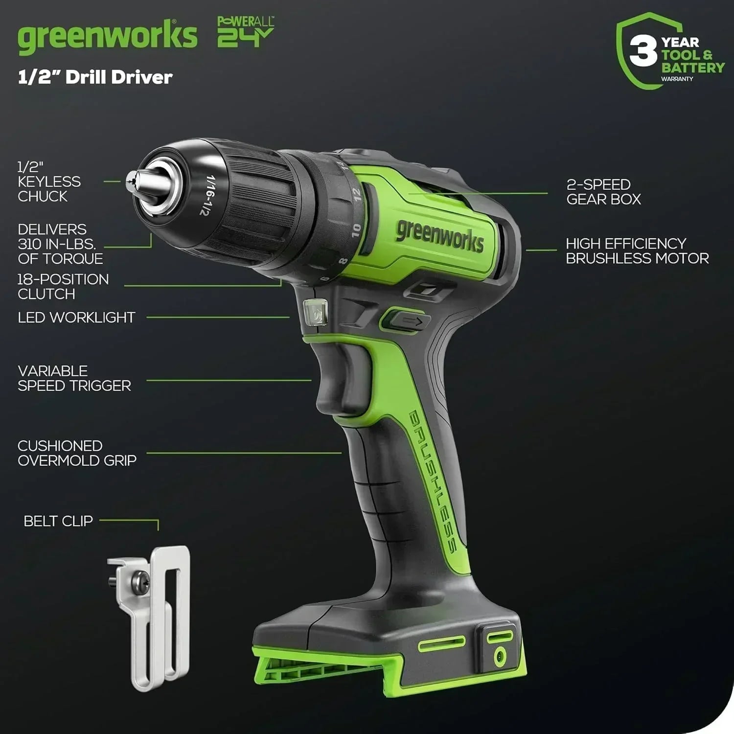24V Brushless Cordless Drill Impact Driver Power Tool Combo Kit Included 1/2��Drill & 1/4��Hex