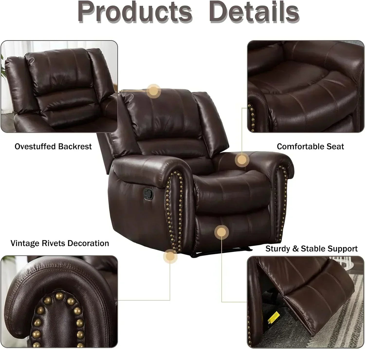 Leather recliner classic traditional manual recliner single sofa for living room