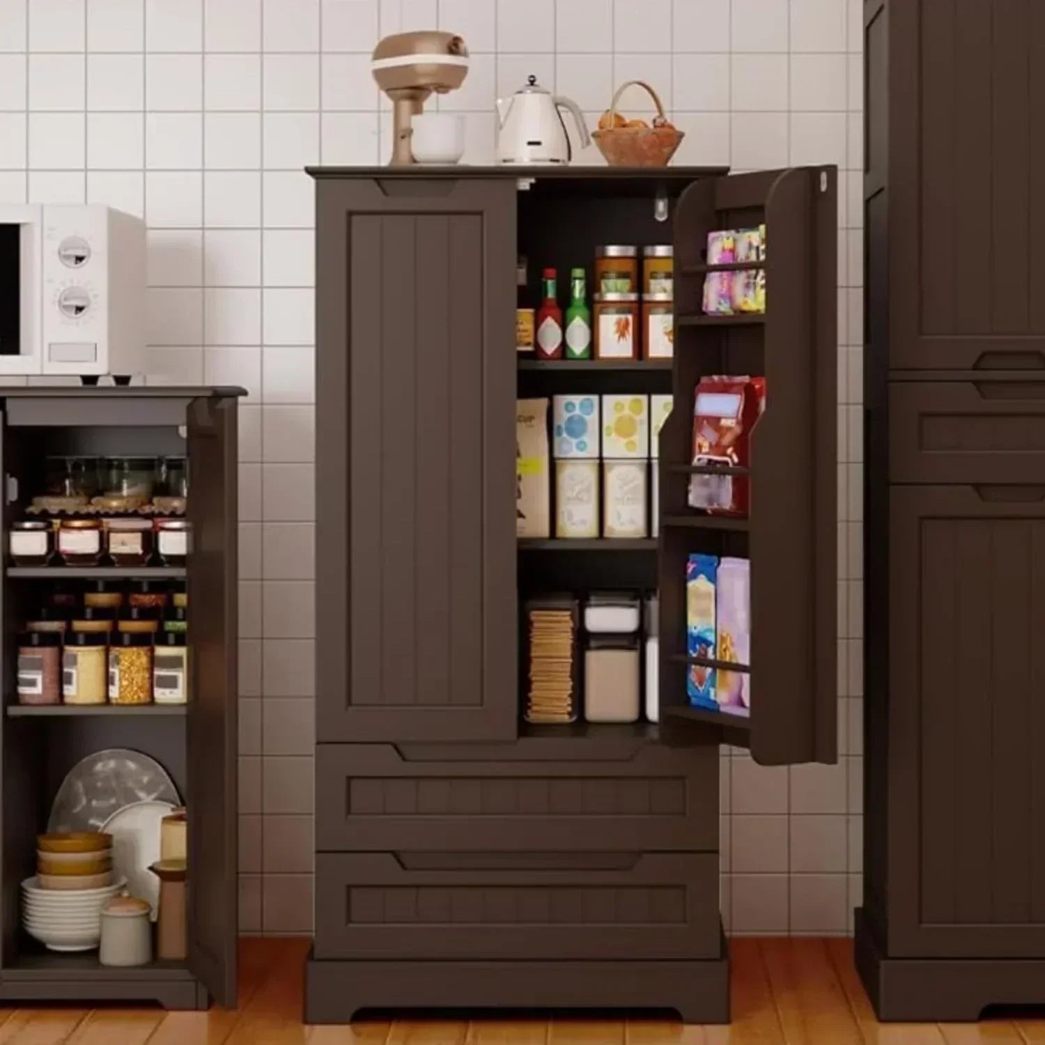 Gizoon Kitchen Pantry Cabinet with Drawers Freestanding Bathroom Storage Cabinet with Doors