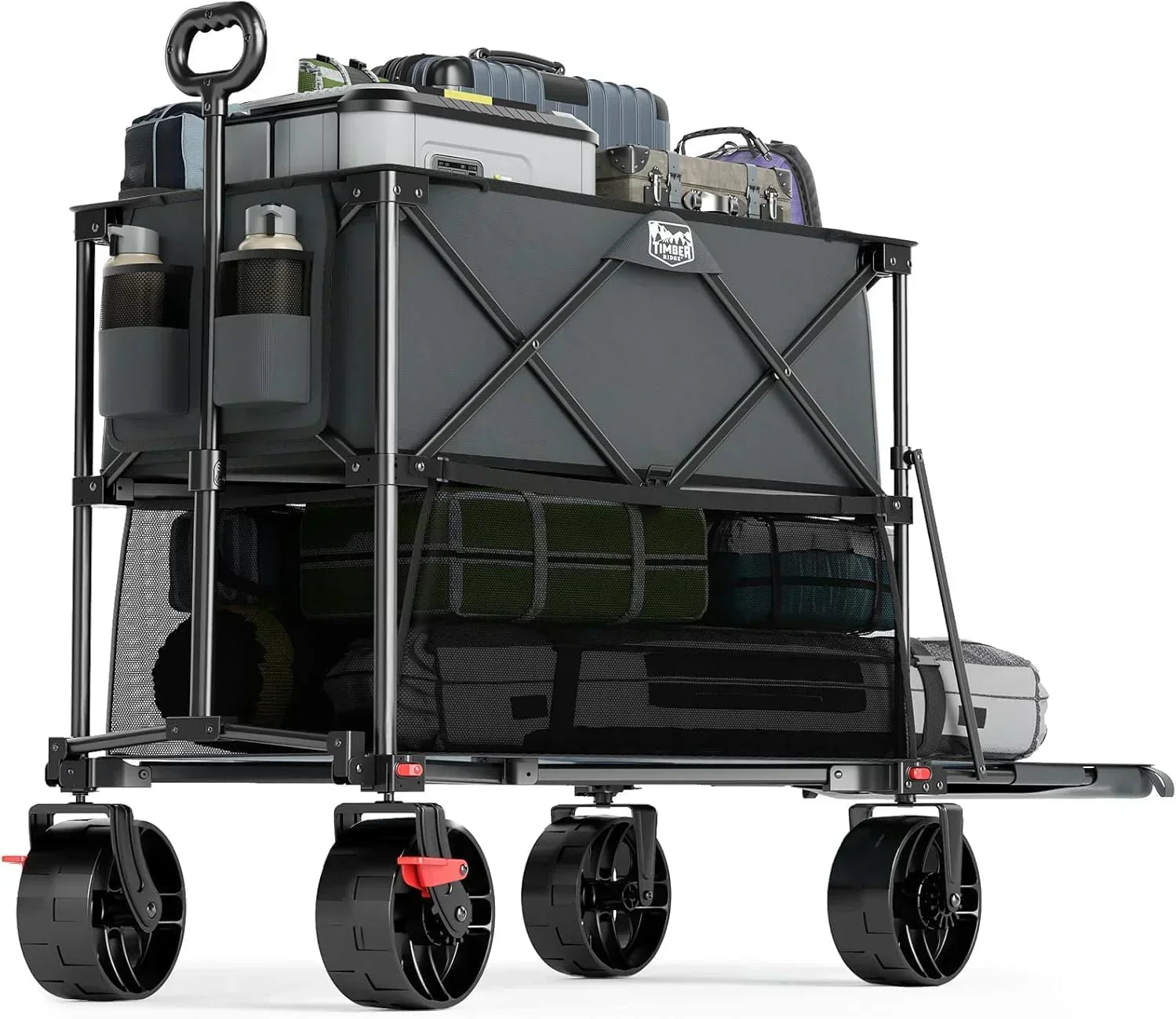 400L Large Capacity Folding Double Decker Cart with Brakes 54 Inch Extra Long Extended Cart